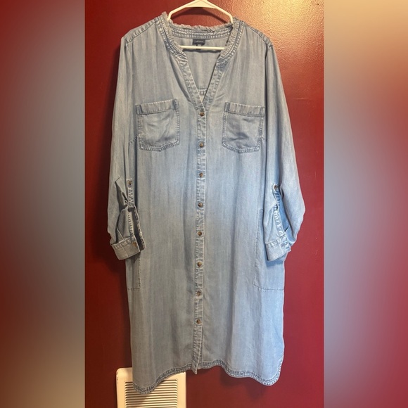 J. Jill Denim Dress Women’s Size XL Light Blue Button Down Tencel Shirt Dress - Picture 1 of 7